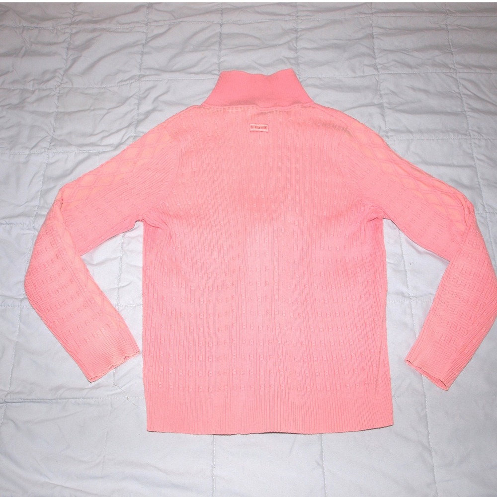 Liz Golf Full Zip Cardigan Cable Knit Mock Neck Sweater Coral Pink M - Picture 4 of 8